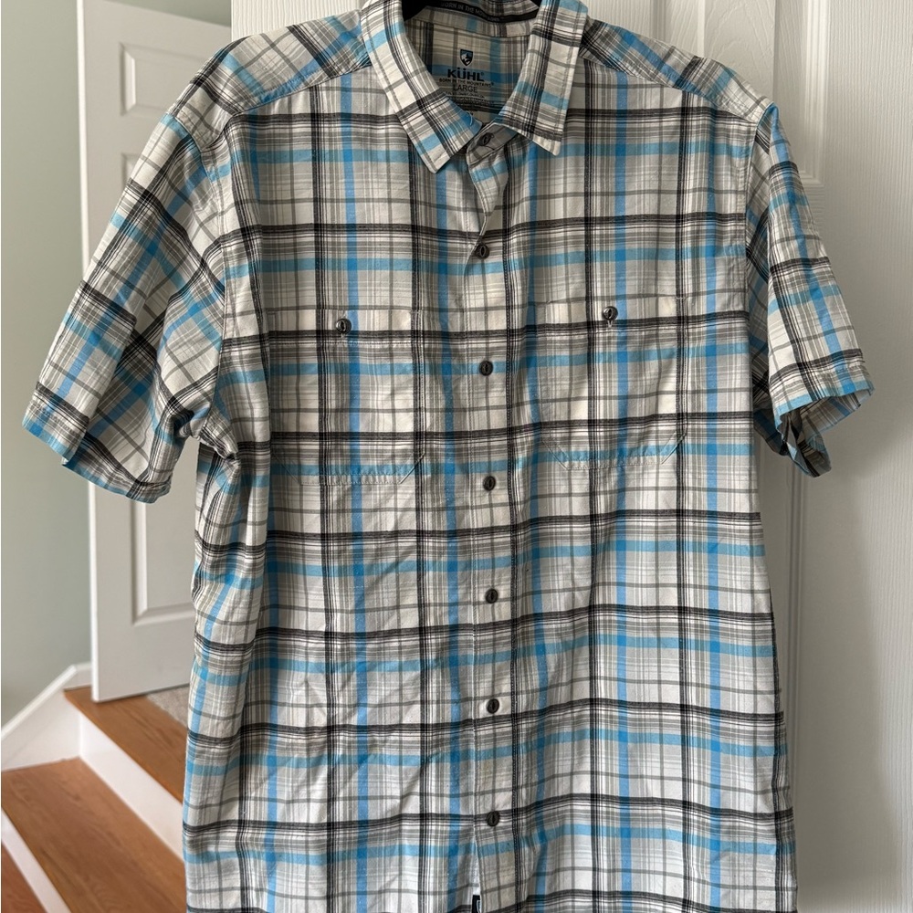 Kuhl Blue and Gray Plaid Button Down Shirt